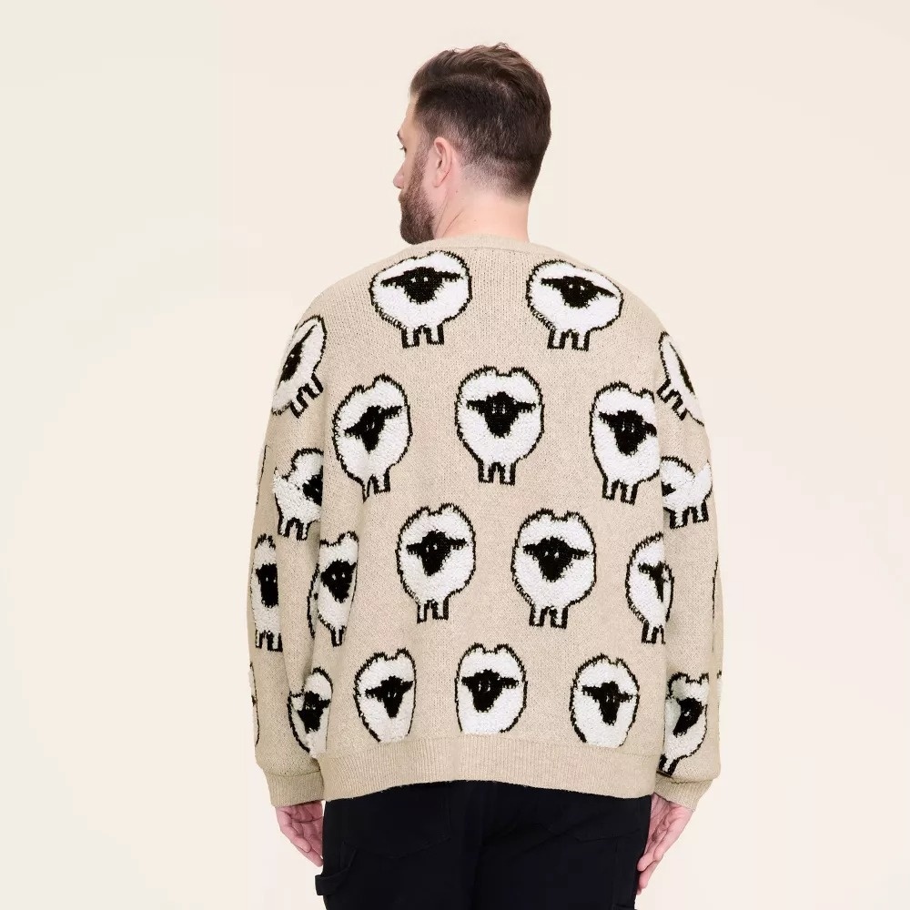 NWT! Woolrich x Target Unisex Adult L Large Sheep Print Pullover Sweater, Taupe - Picture 11 of 12